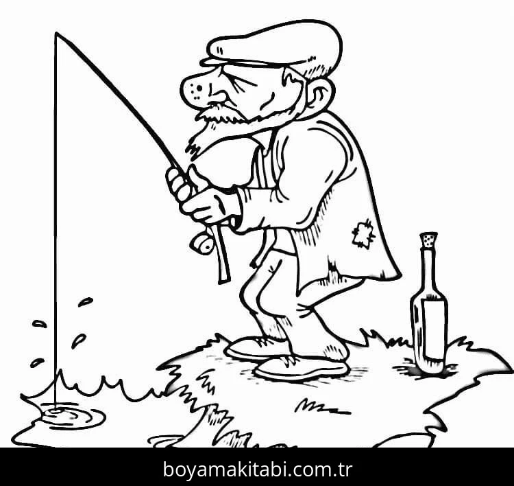 Balık Tutma boyama sayfası – çocuk aktivitesi, PDF indir