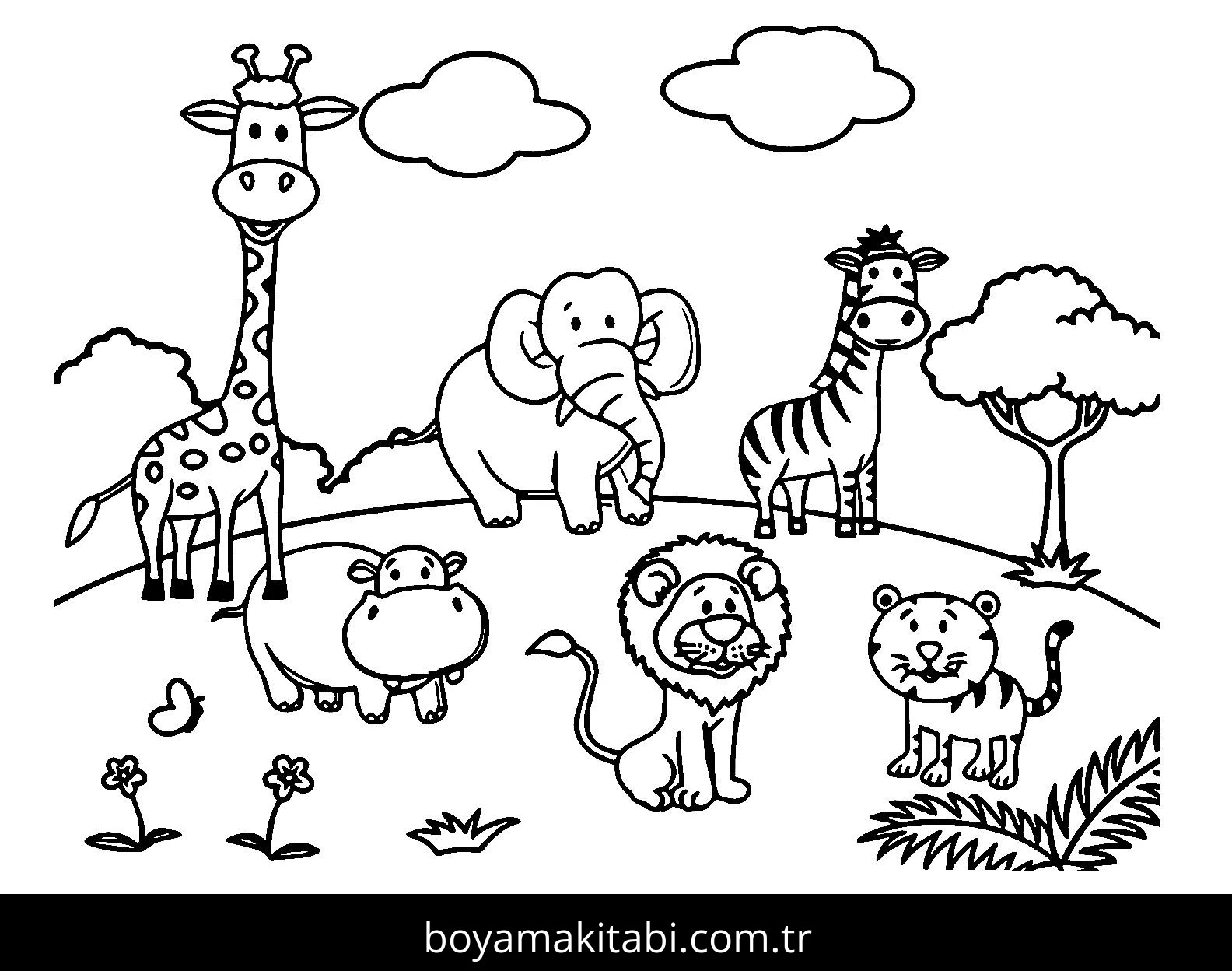 Hayvanat Bahçesi boyama sayfası – PDF indir, sevimli karakter