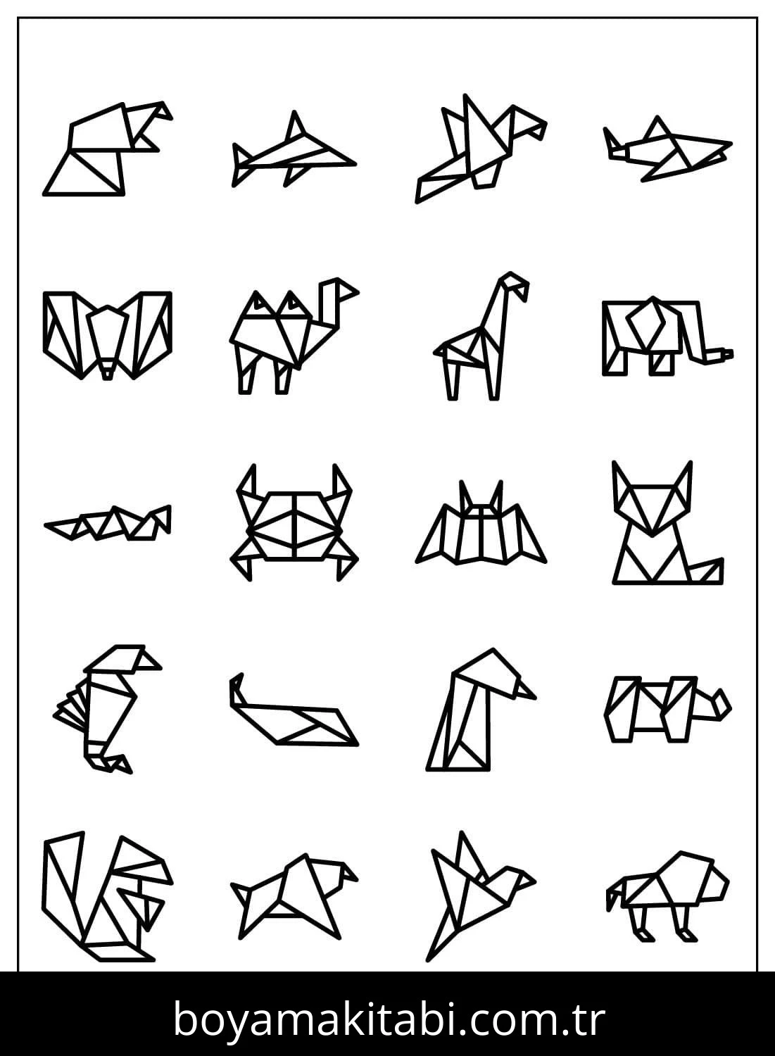 Origami boyama sayfası – renkli çizimler, okul öncesi