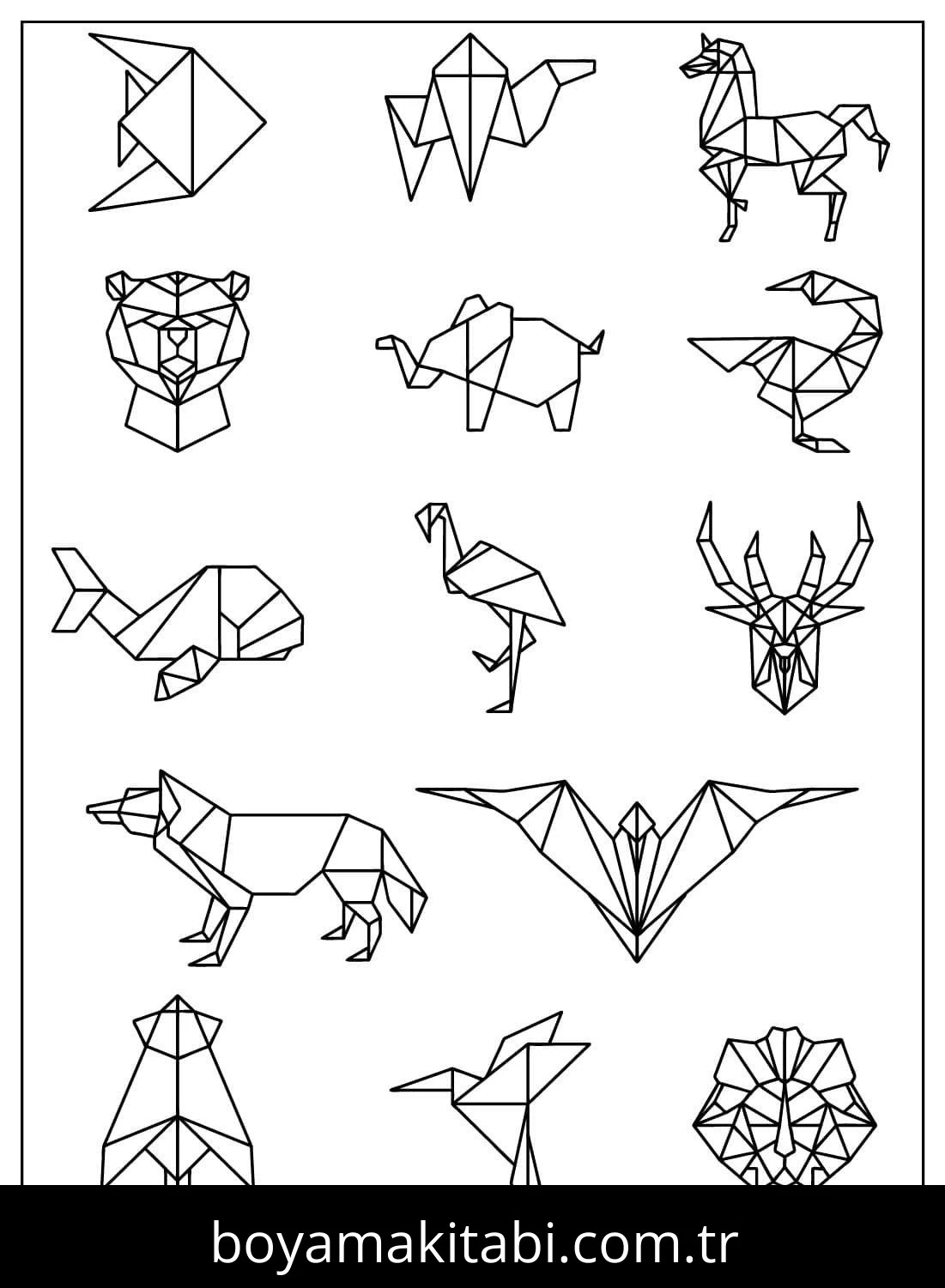 Origami boyama sayfası – PDF indir, sevimli karakter