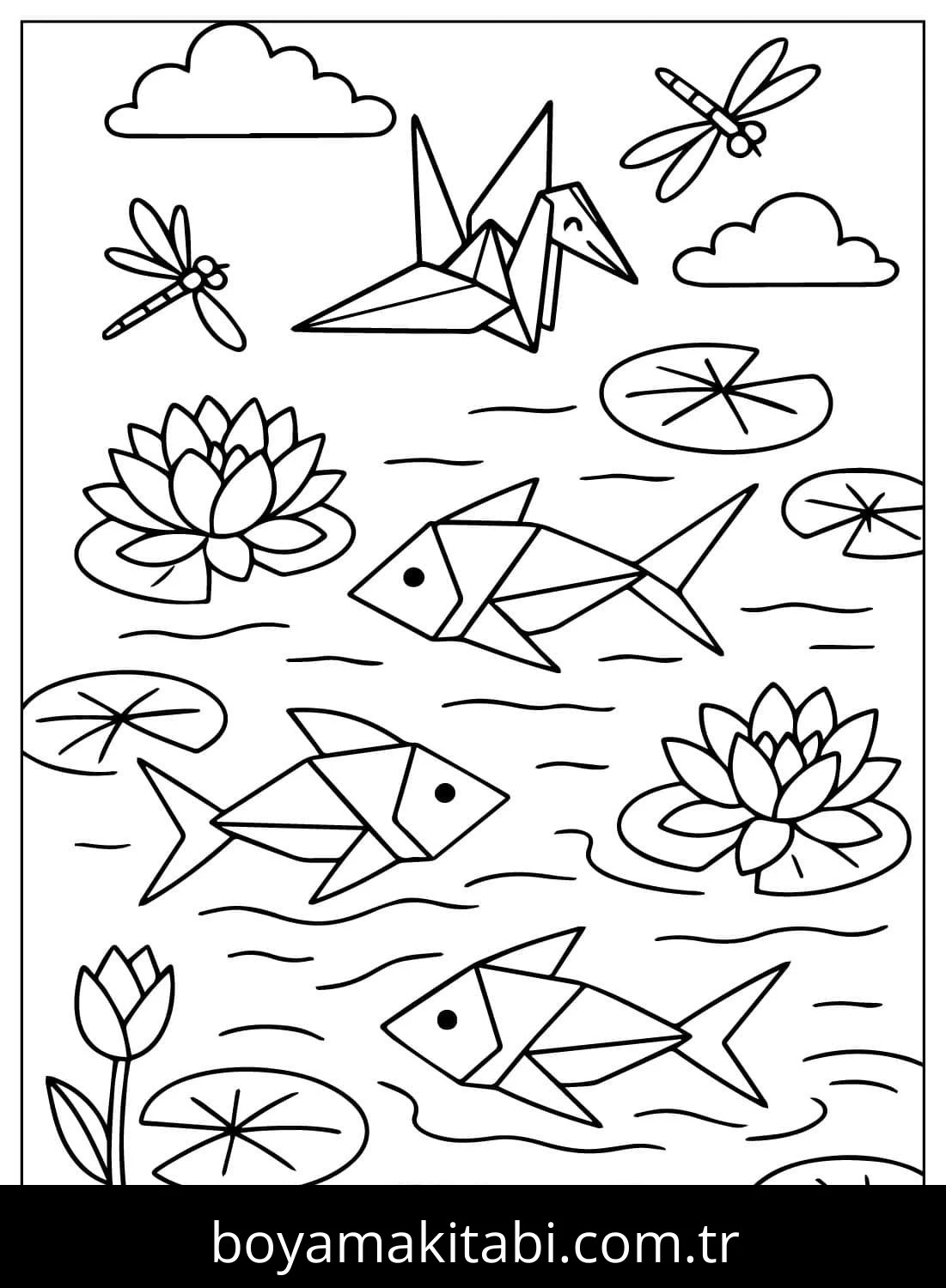 Origami boyama sayfası – çocuk aktivitesi, PDF indir