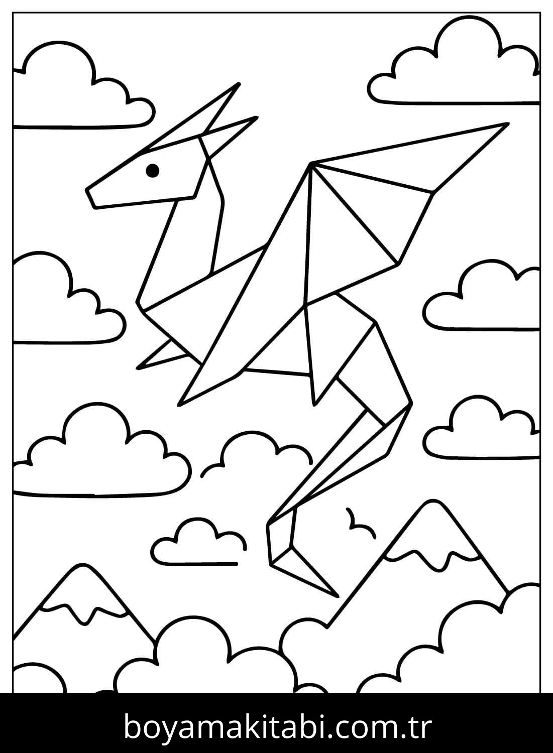 Origami boyama sayfası – basit çizim, kolay boyama