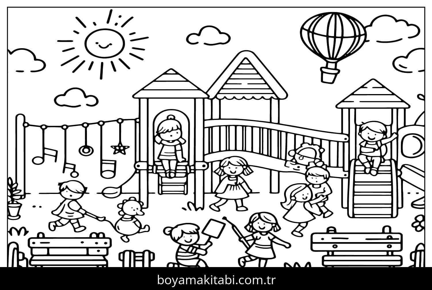 Oyun Parkı boyama sayfası – çocuklar için, çizgi film temalı