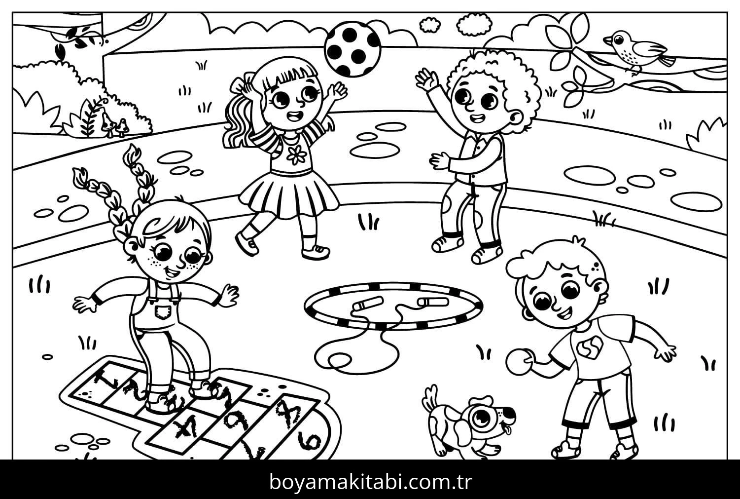 Oyun Parkı boyama sayfası – kolay boyama, eğitici aktivite