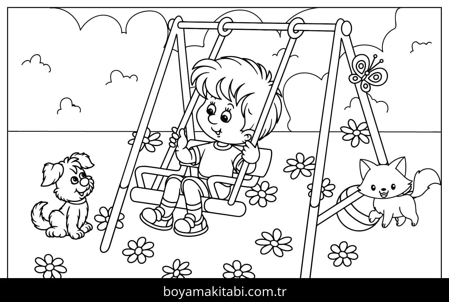 Oyun Parkı boyama sayfası – el becerilerini geliştirir, boyama çalışması