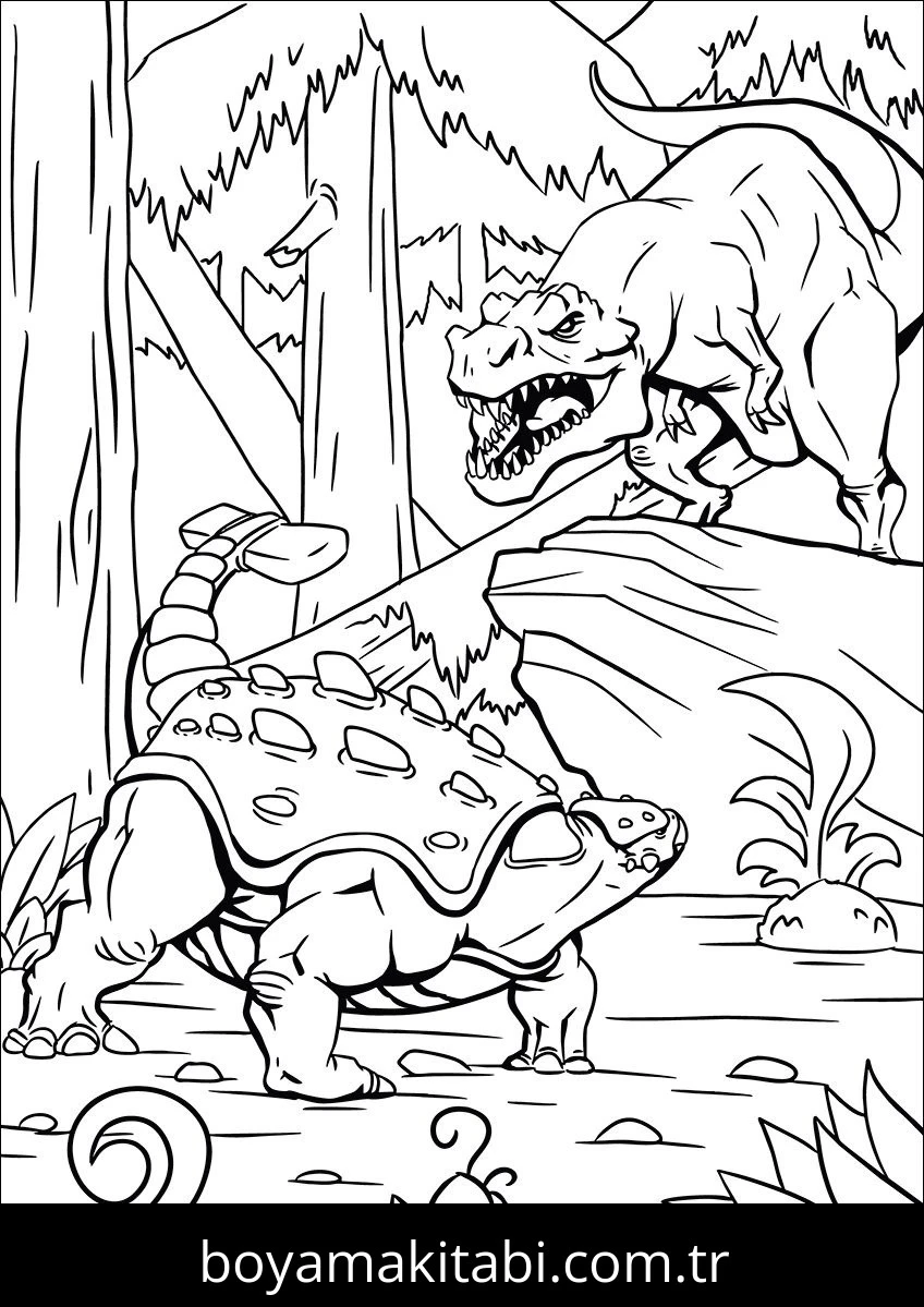 Ankylosaurus Dinazor boyama sayfası – sevimli karakter, sanatsal çalışma
