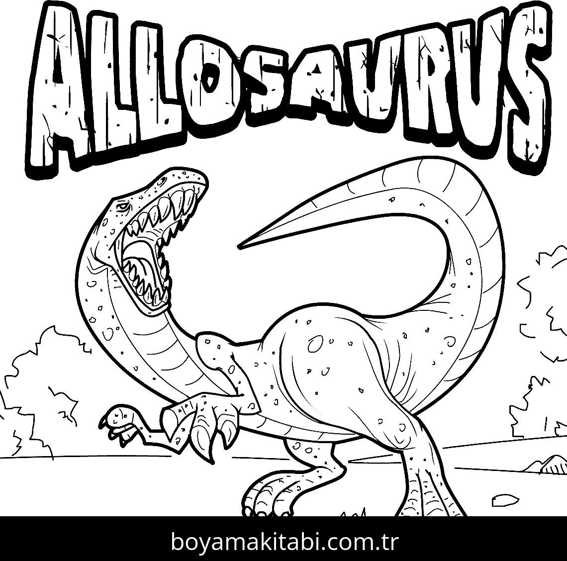 Allosaurus Dinazor boyama sayfası – kolay boyama, eğitici aktivite
