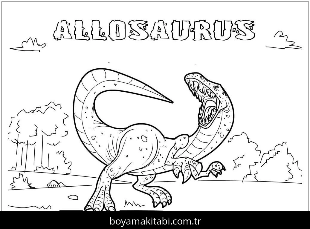 Allosaurus Dinazor boyama sayfası – sanatsal çalışma, çocuklar için