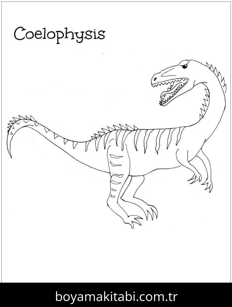 Coelophysis Dinazor boyama sayfası – sevimli karakter, sanatsal çalışma