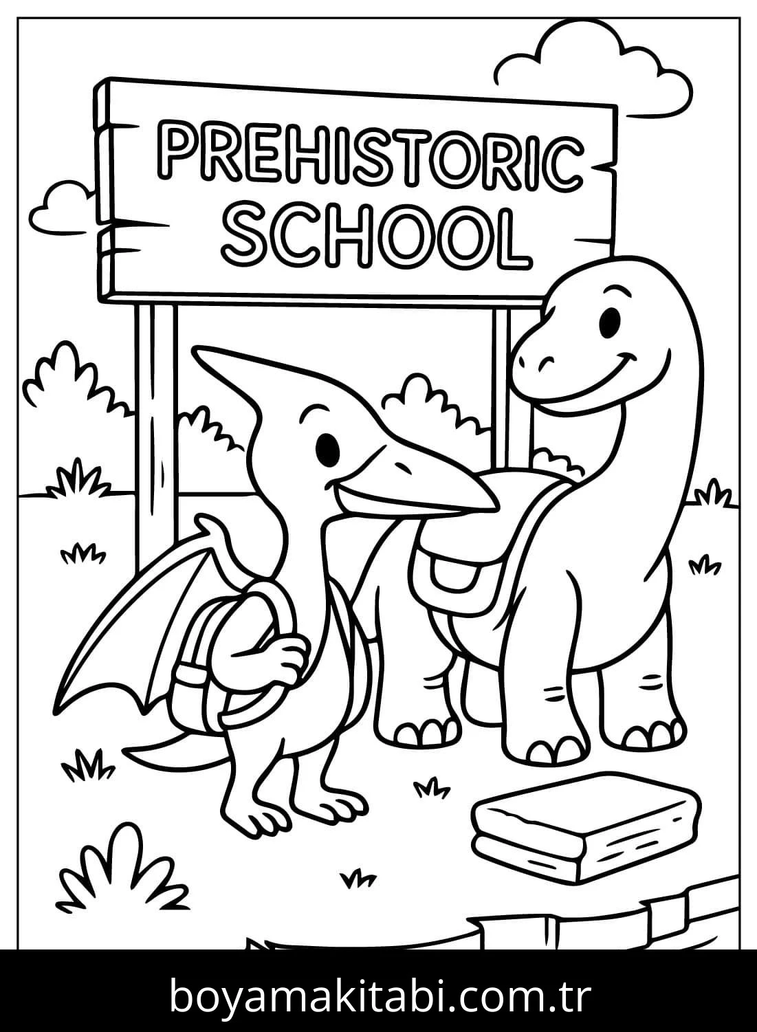 Pterodactyl Dinazor boyama sayfası – PDF indir, sevimli karakter