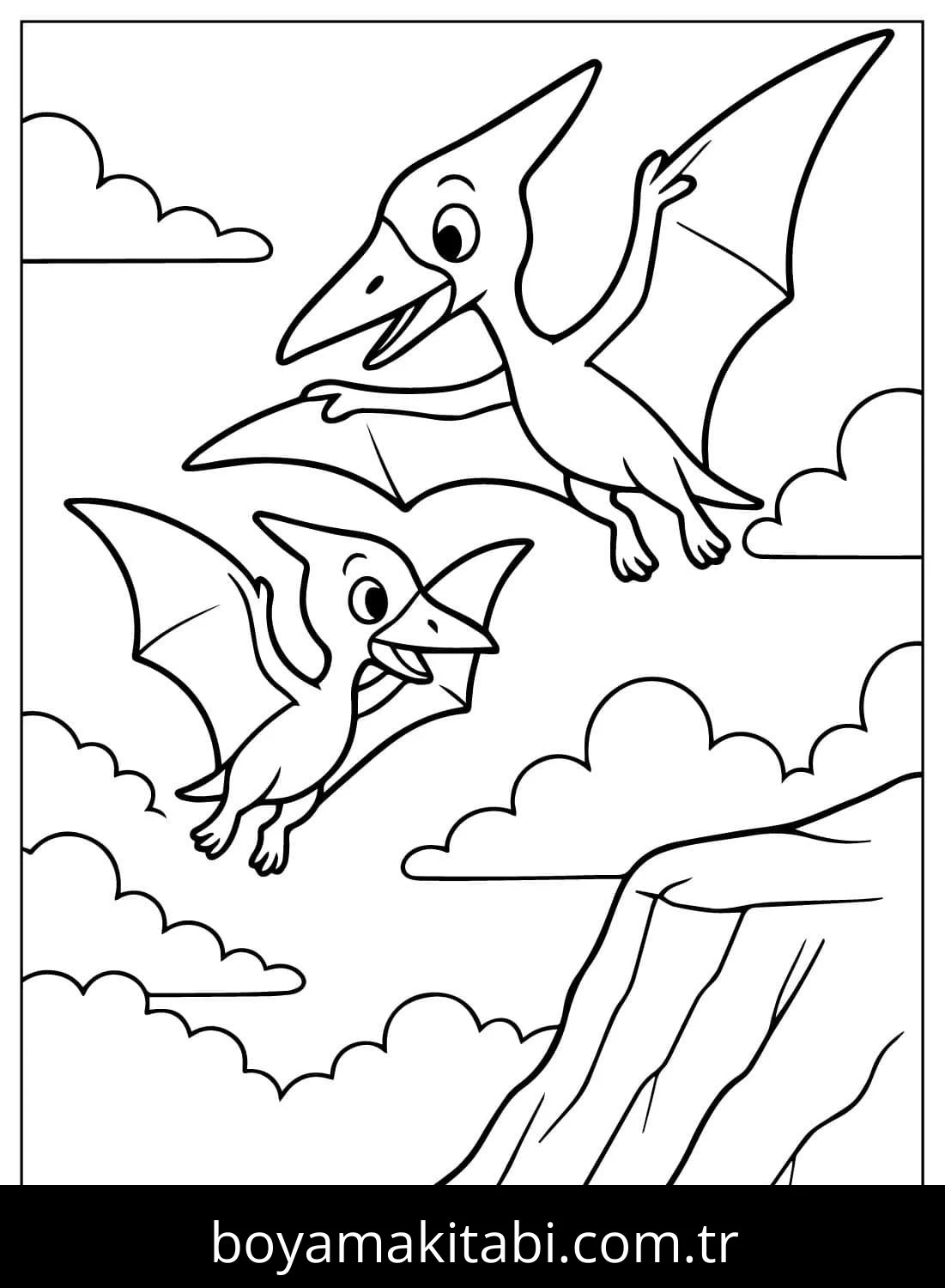 Pterodactyl Dinazor boyama sayfası – kolay boyama, eğitici aktivite