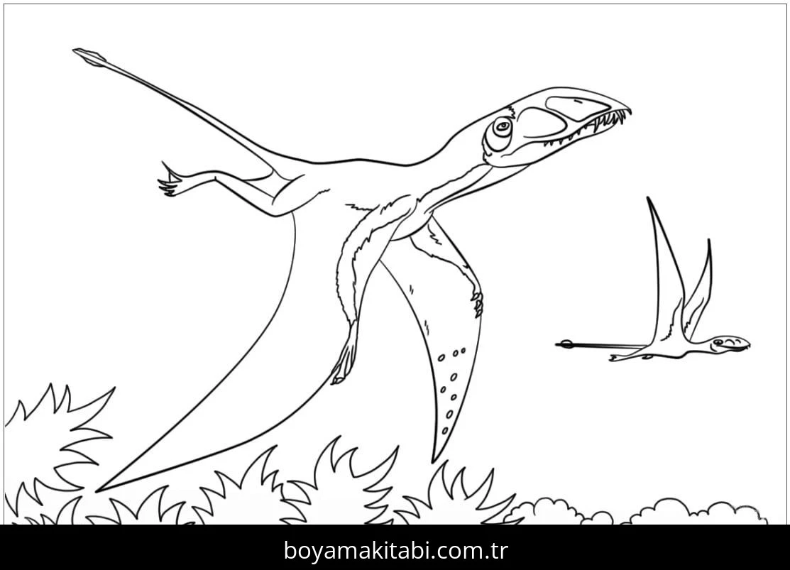 Pterodactyl Dinazor boyama sayfası – eğlenceli etkinlik, el becerilerini geliştirir