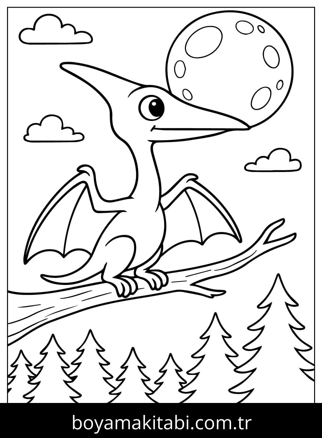Pterodactyl Dinazor boyama sayfası – eğitici aktivite, yaratıcılık