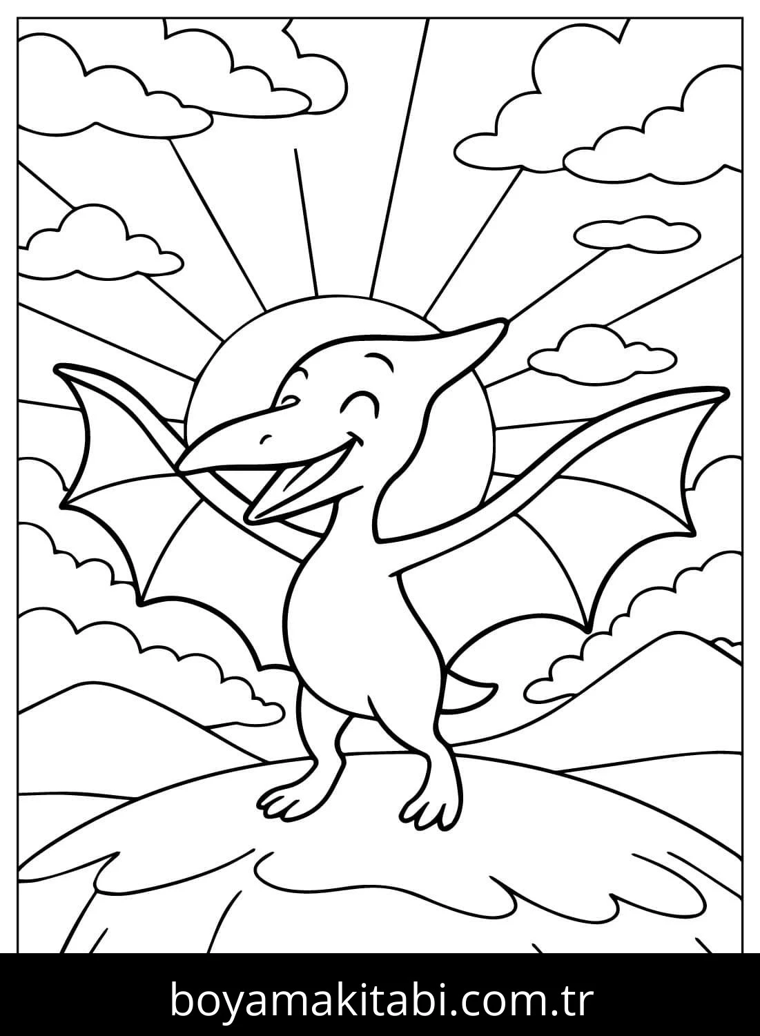Pterodactyl Dinazor boyama sayfası – el becerilerini geliştirir, boyama çalışması