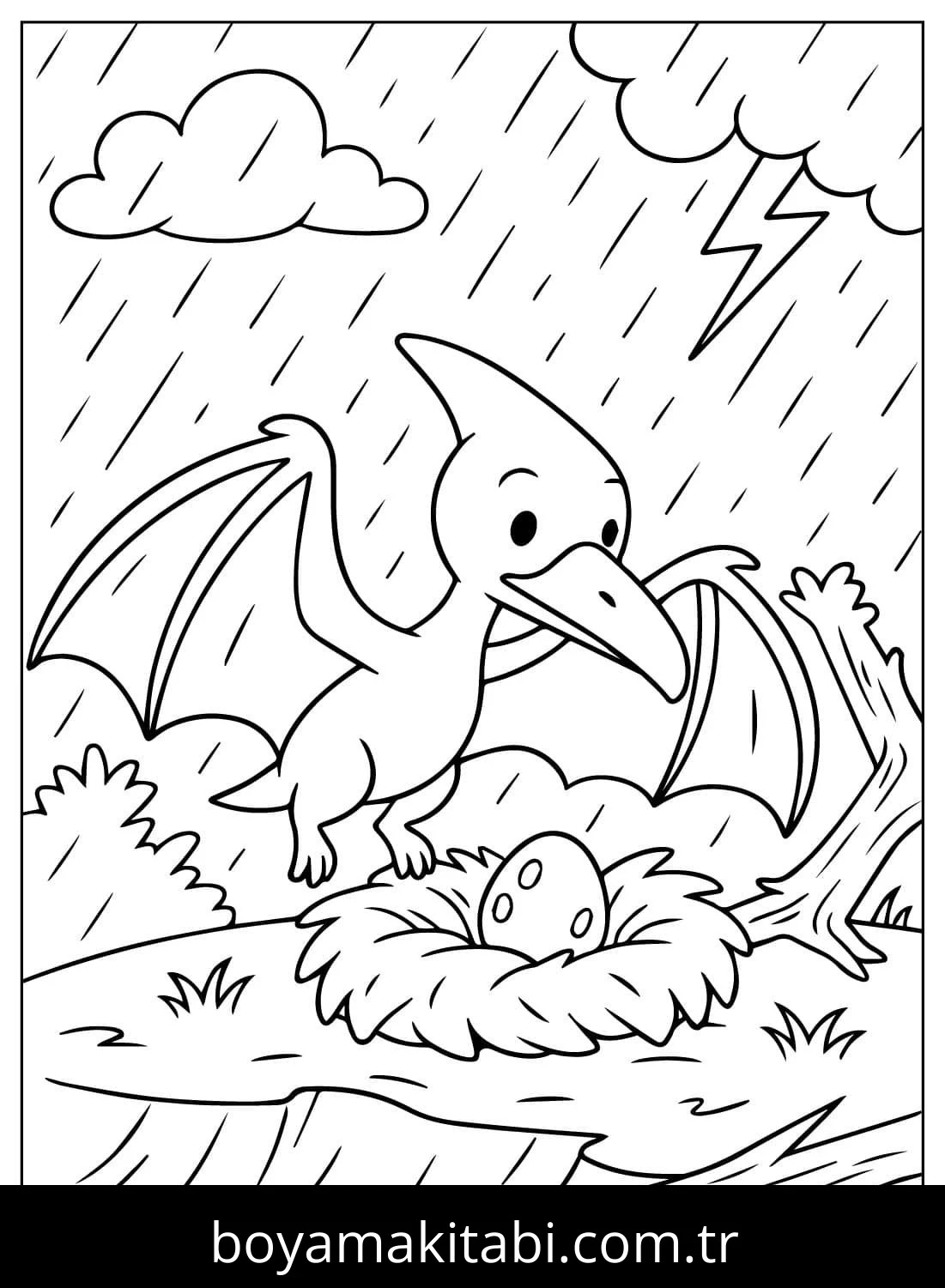 Pterodactyl Dinazor boyama sayfası – çocuk aktivitesi, PDF indir