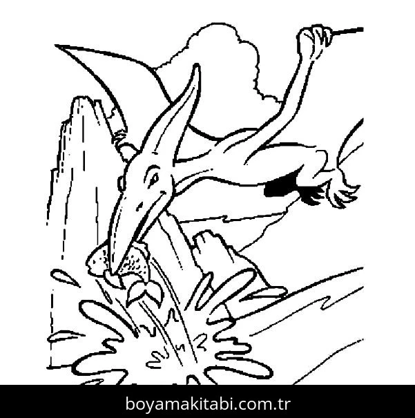 Pterodactyl Dinazor boyama sayfası – çocuklar için, çizgi film temalı