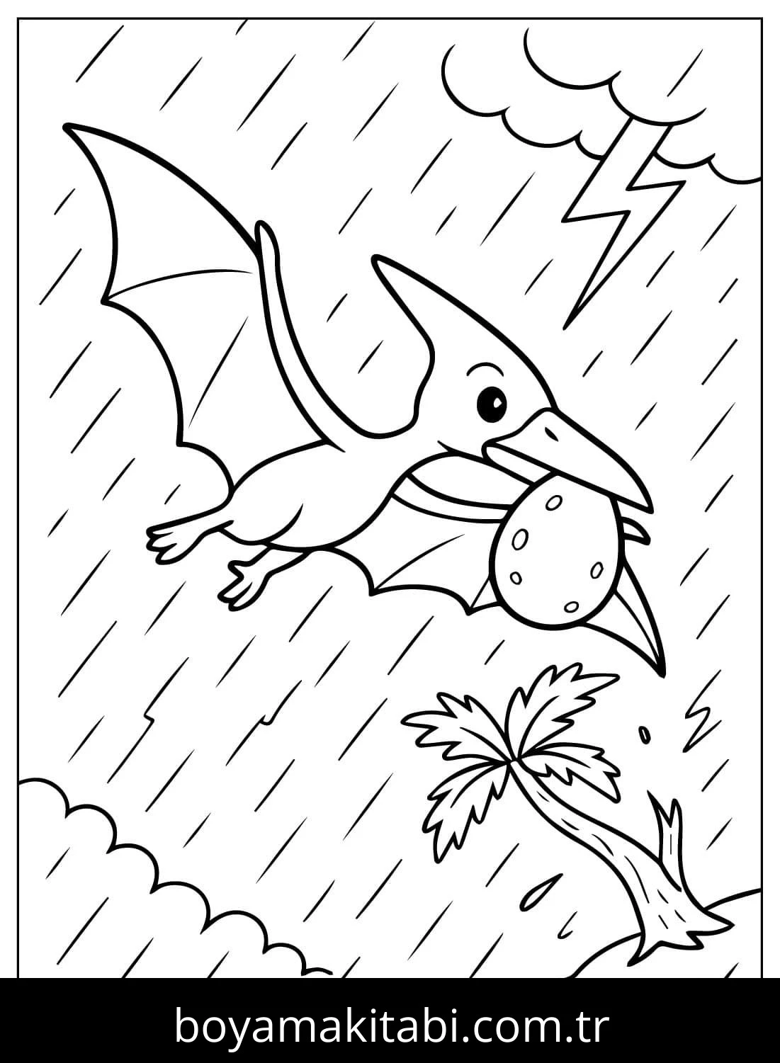 Pterodactyl Dinazor boyama sayfası – eğlenceli etkinlik, el becerilerini geliştirir