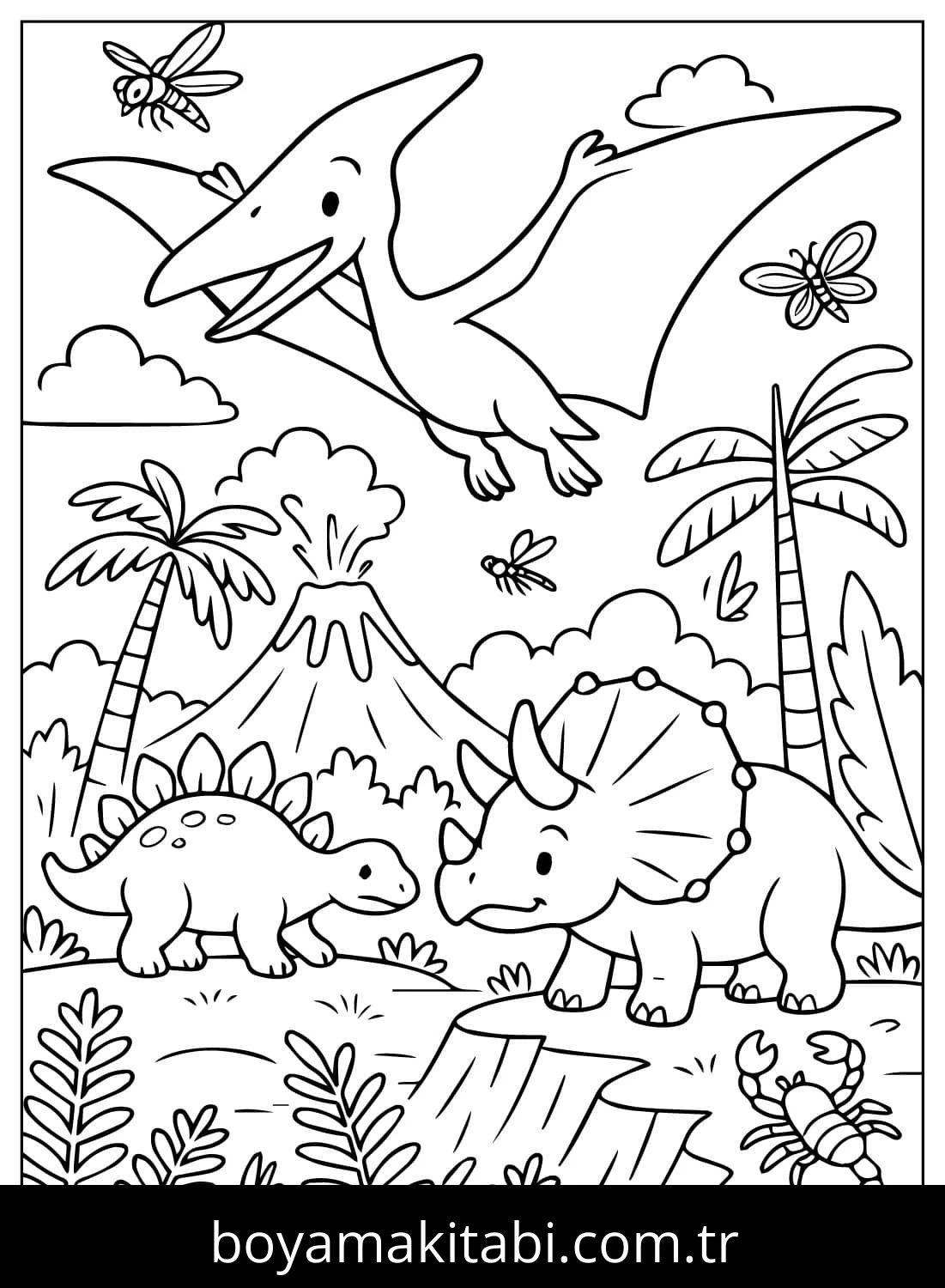 Pterodactyl Dinazor boyama sayfası – yaratıcılığı geliştirir, keyifli zaman