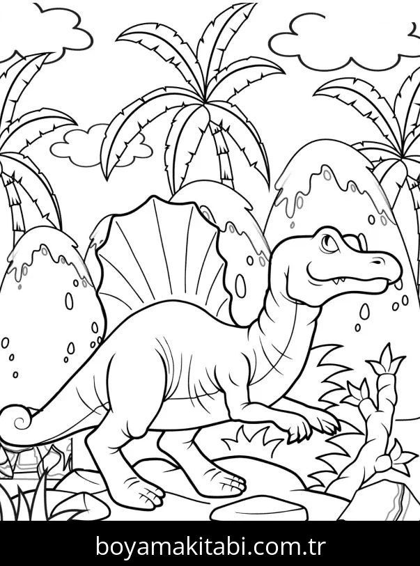 Spinosaurus Dinazor boyama sayfası – sevimli karakter, sanatsal çalışma