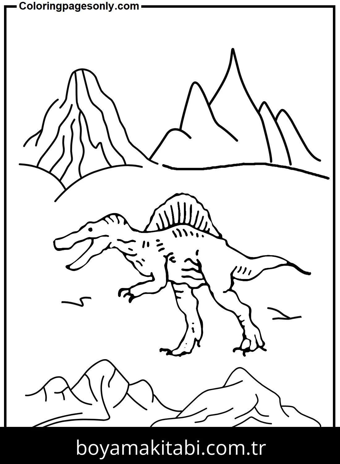 Spinosaurus Dinazor boyama sayfası – PDF indir, sevimli karakter