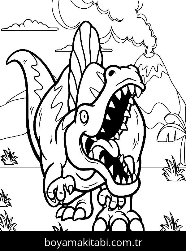 Spinosaurus Dinazor boyama sayfası – kolay boyama, eğitici aktivite