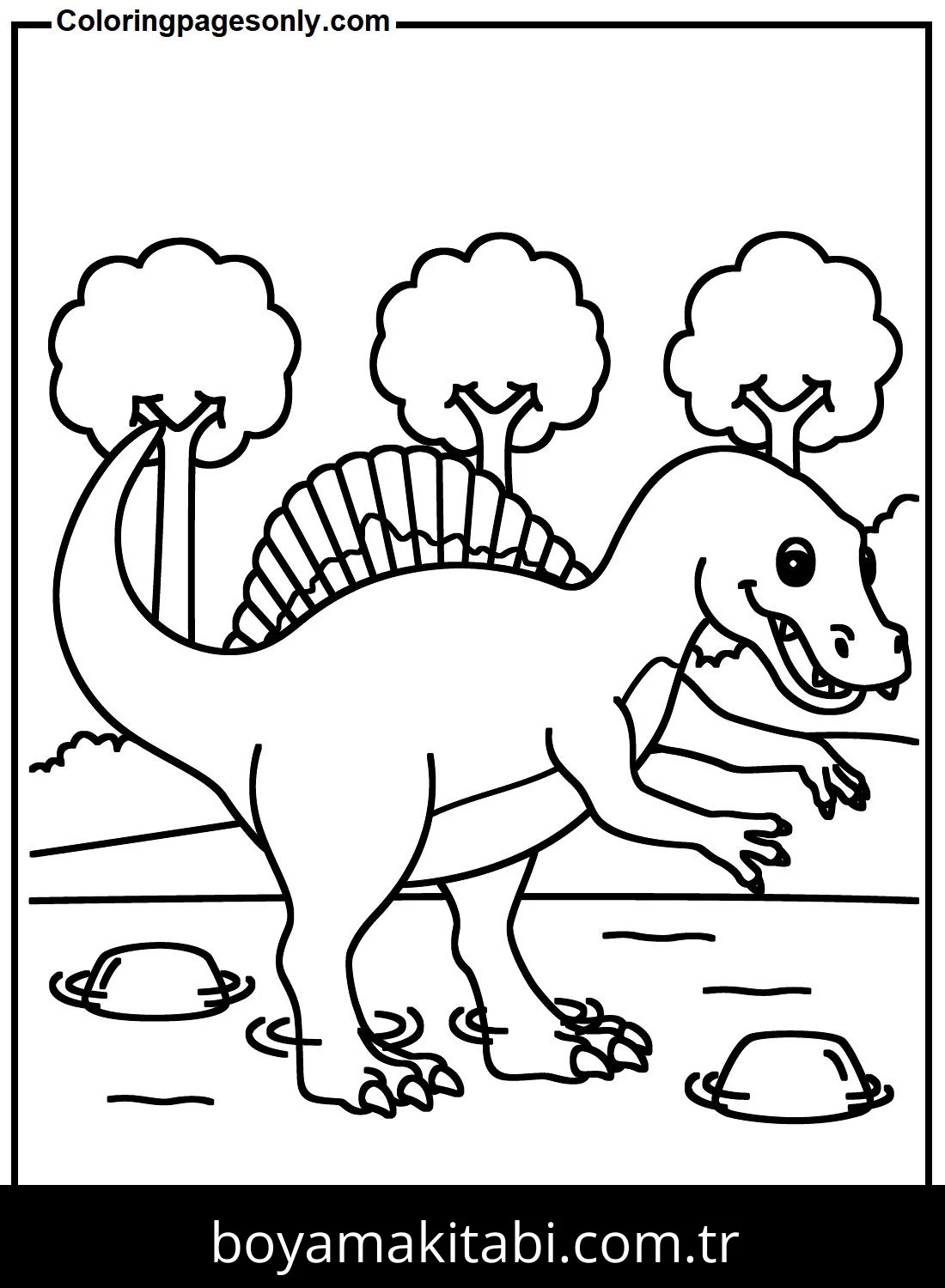 Spinosaurus Dinazor boyama sayfası – eğlenceli etkinlik, el becerilerini geliştirir