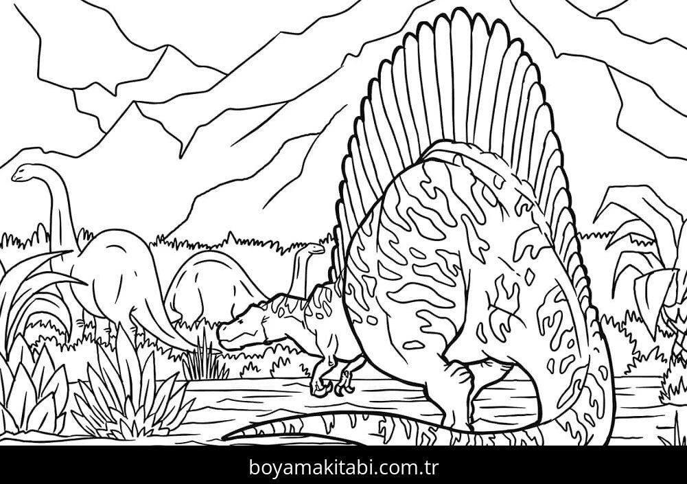 Spinosaurus Dinazor boyama sayfası – PDF indir, sevimli karakter