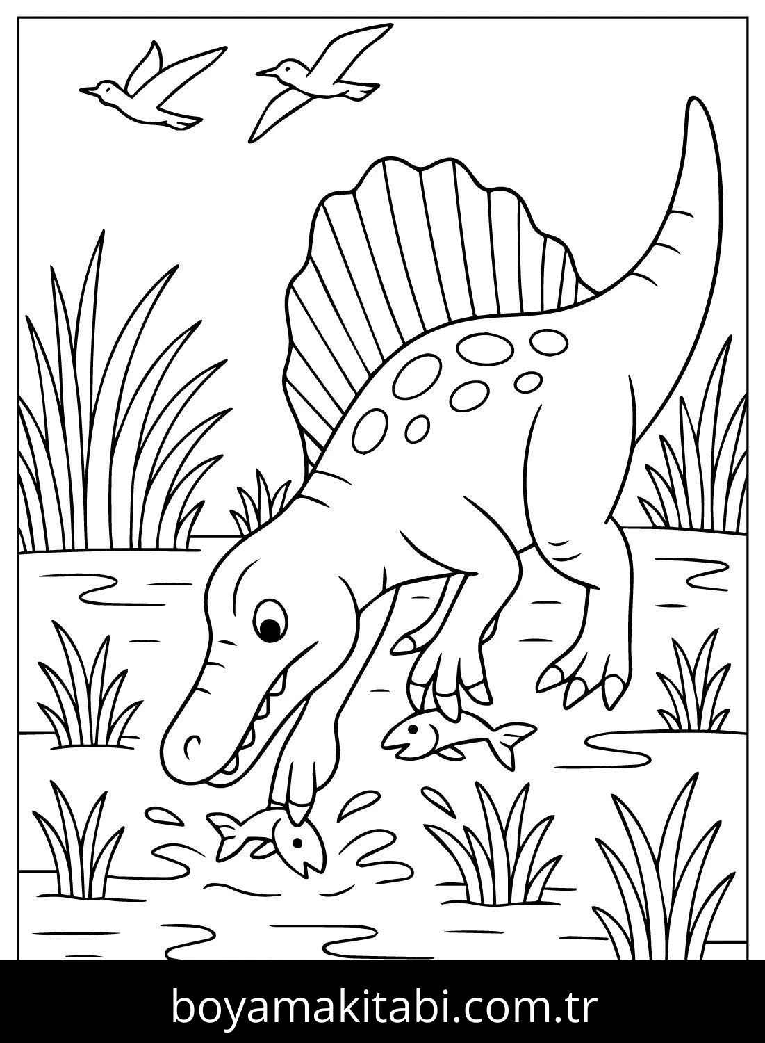 Spinosaurus Dinazor boyama sayfası – çocuklar için, çizgi film temalı