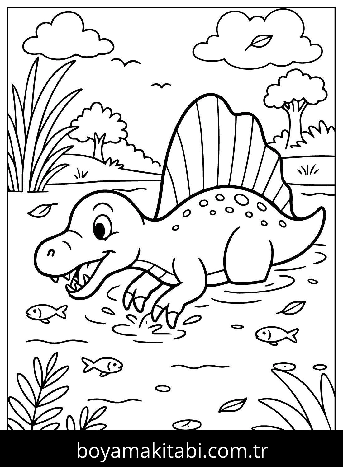 Spinosaurus Dinazor boyama sayfası – kolay boyama, eğitici aktivite