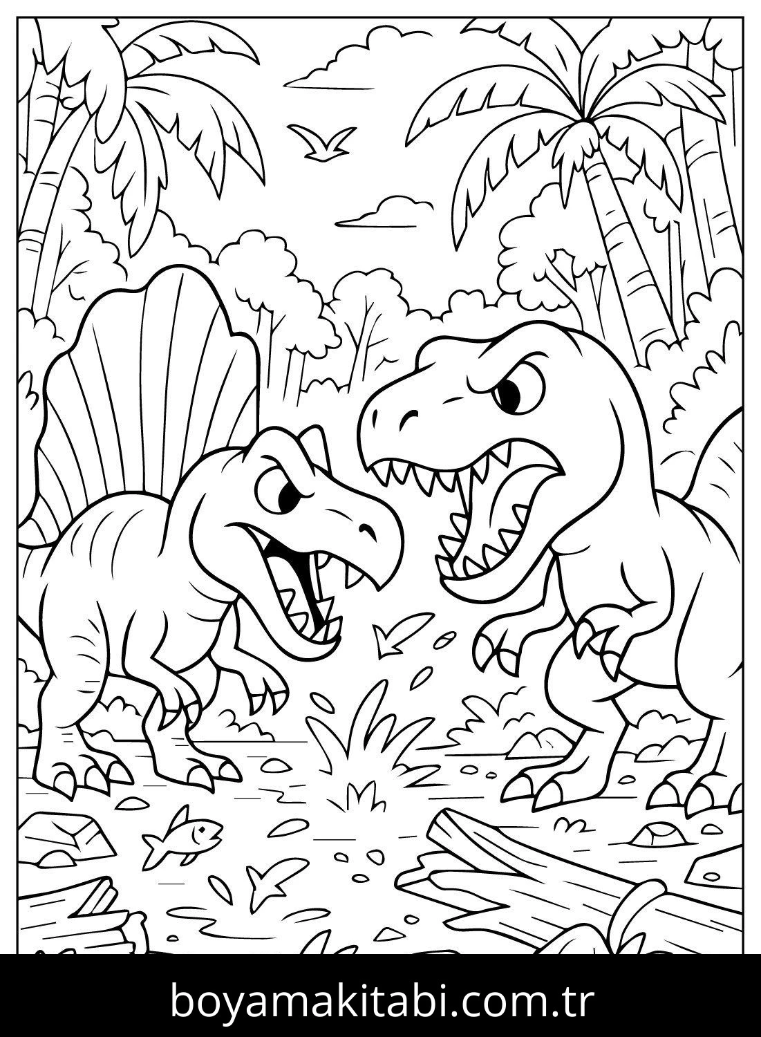 Spinosaurus Dinazor boyama sayfası – eğlenceli etkinlik, el becerilerini geliştirir