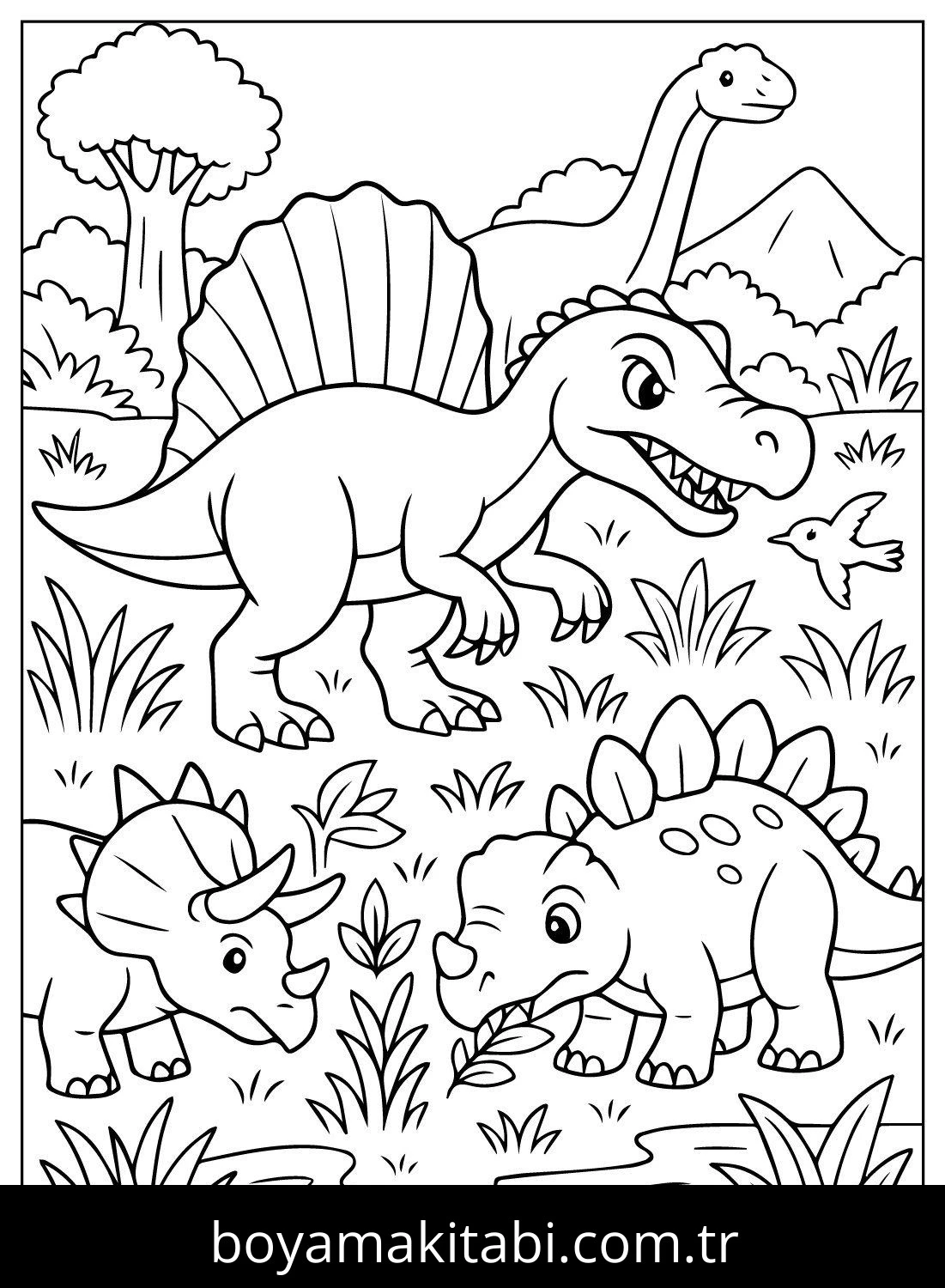 Spinosaurus Dinazor boyama sayfası – çizgi film temalı, basit çizim