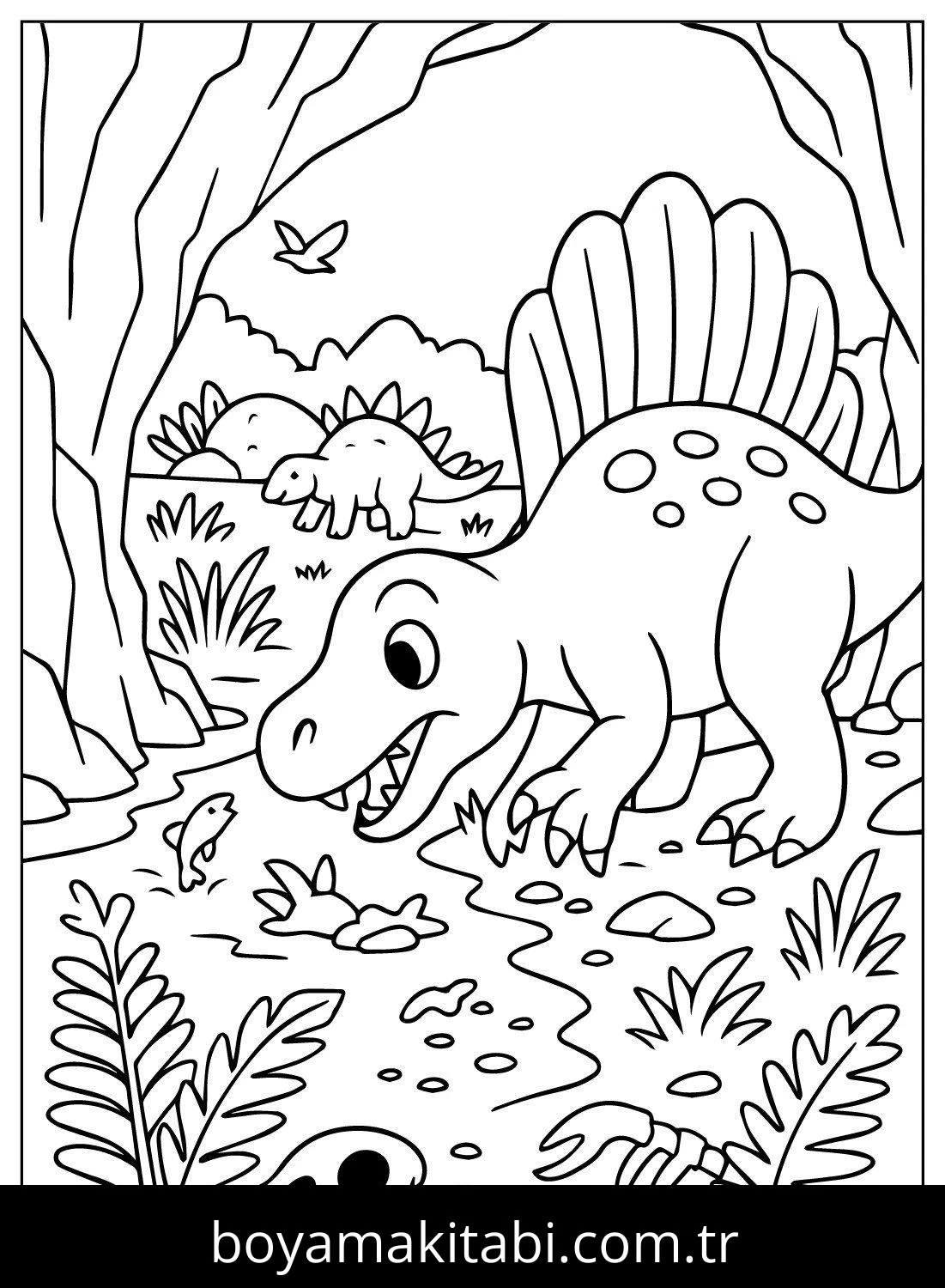 Spinosaurus Dinazor boyama sayfası – renkli çizimler, okul öncesi