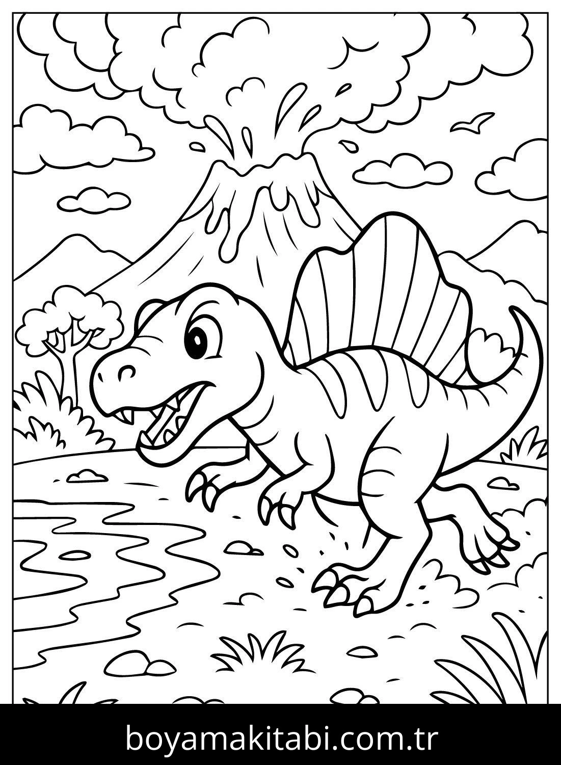 Spinosaurus Dinazor boyama sayfası – PDF indir, sevimli karakter