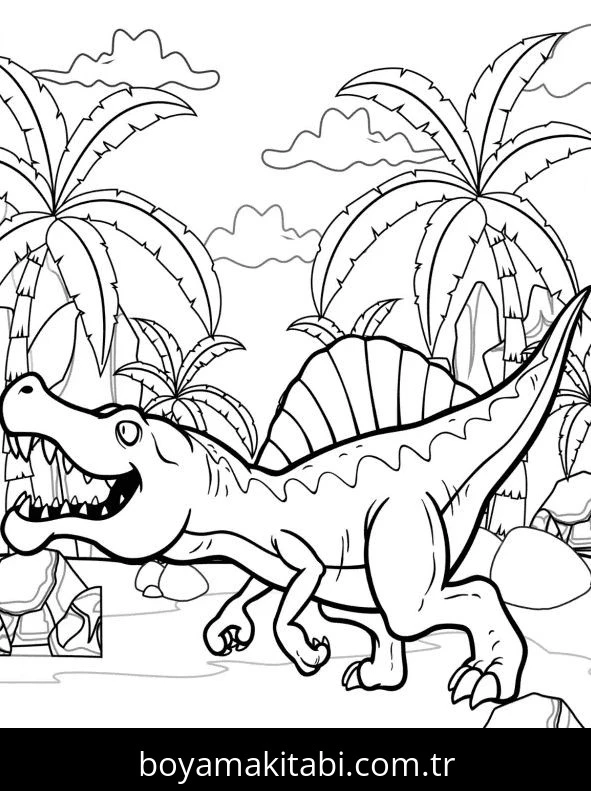 Spinosaurus Dinazor boyama sayfası – kolay boyama, eğitici aktivite