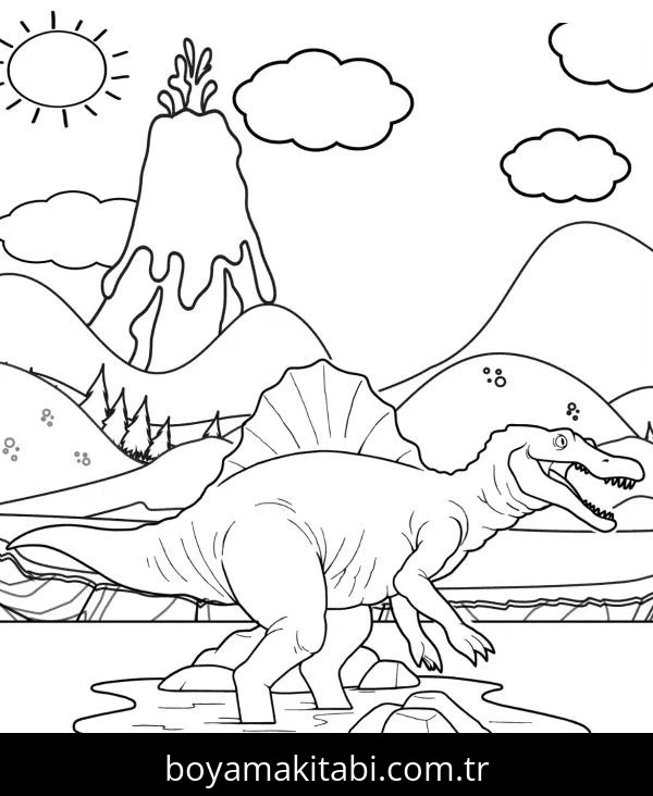 Spinosaurus Dinazor boyama sayfası – eğlenceli etkinlik, el becerilerini geliştirir
