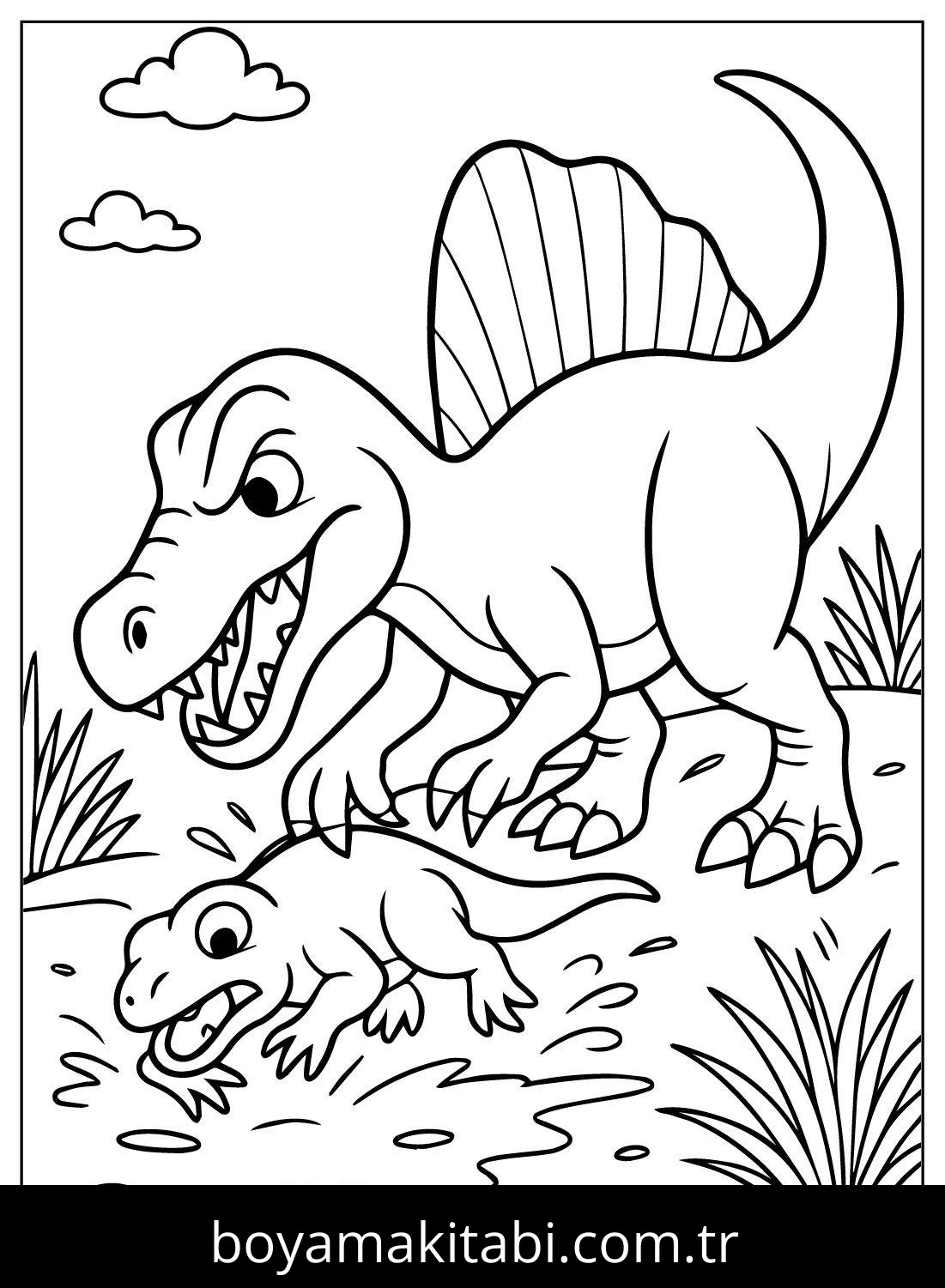 Spinosaurus Dinazor boyama sayfası – renkli çizimler, okul öncesi