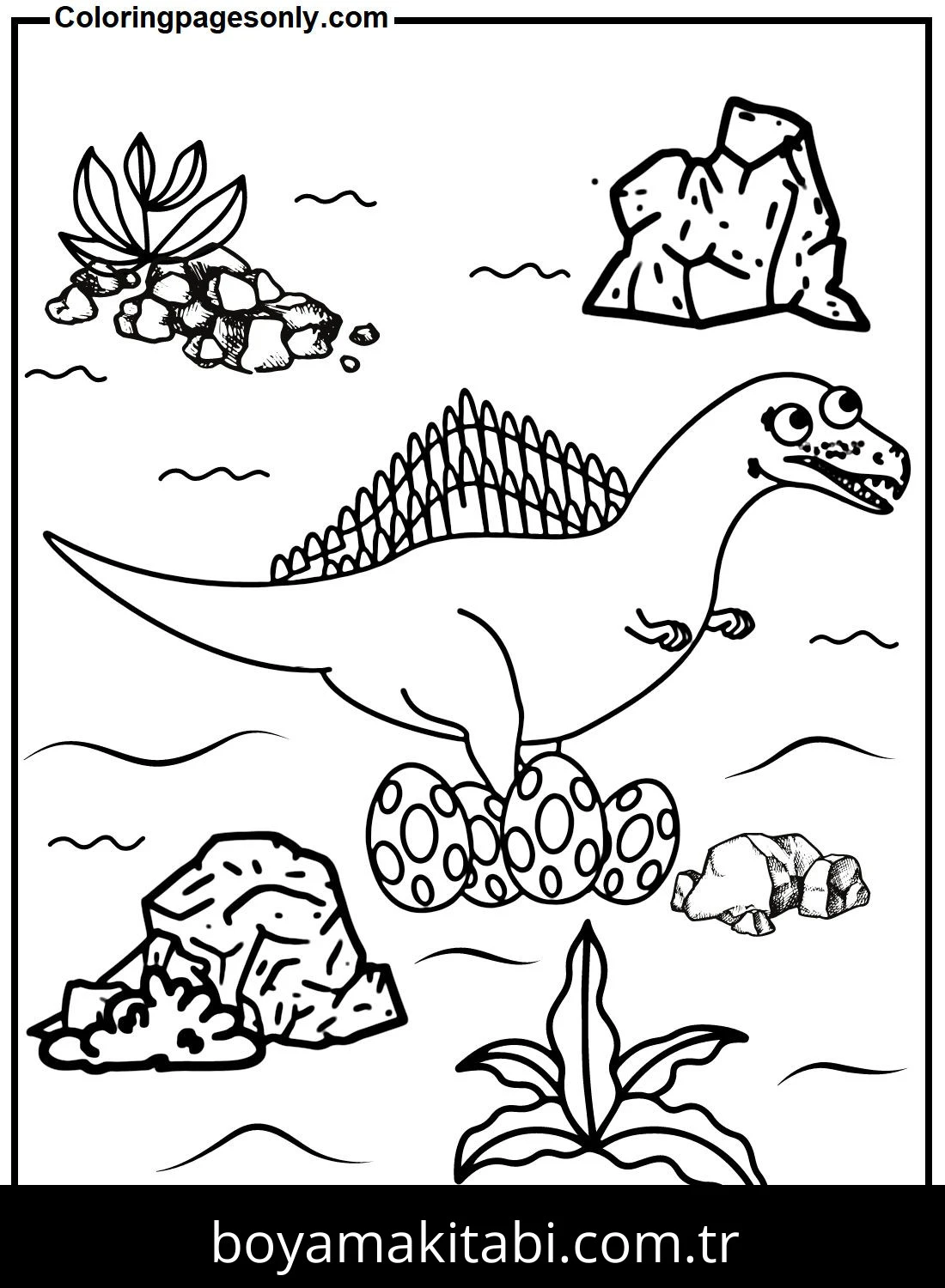 Spinosaurus Dinazor boyama sayfası – çocuklar için, çizgi film temalı