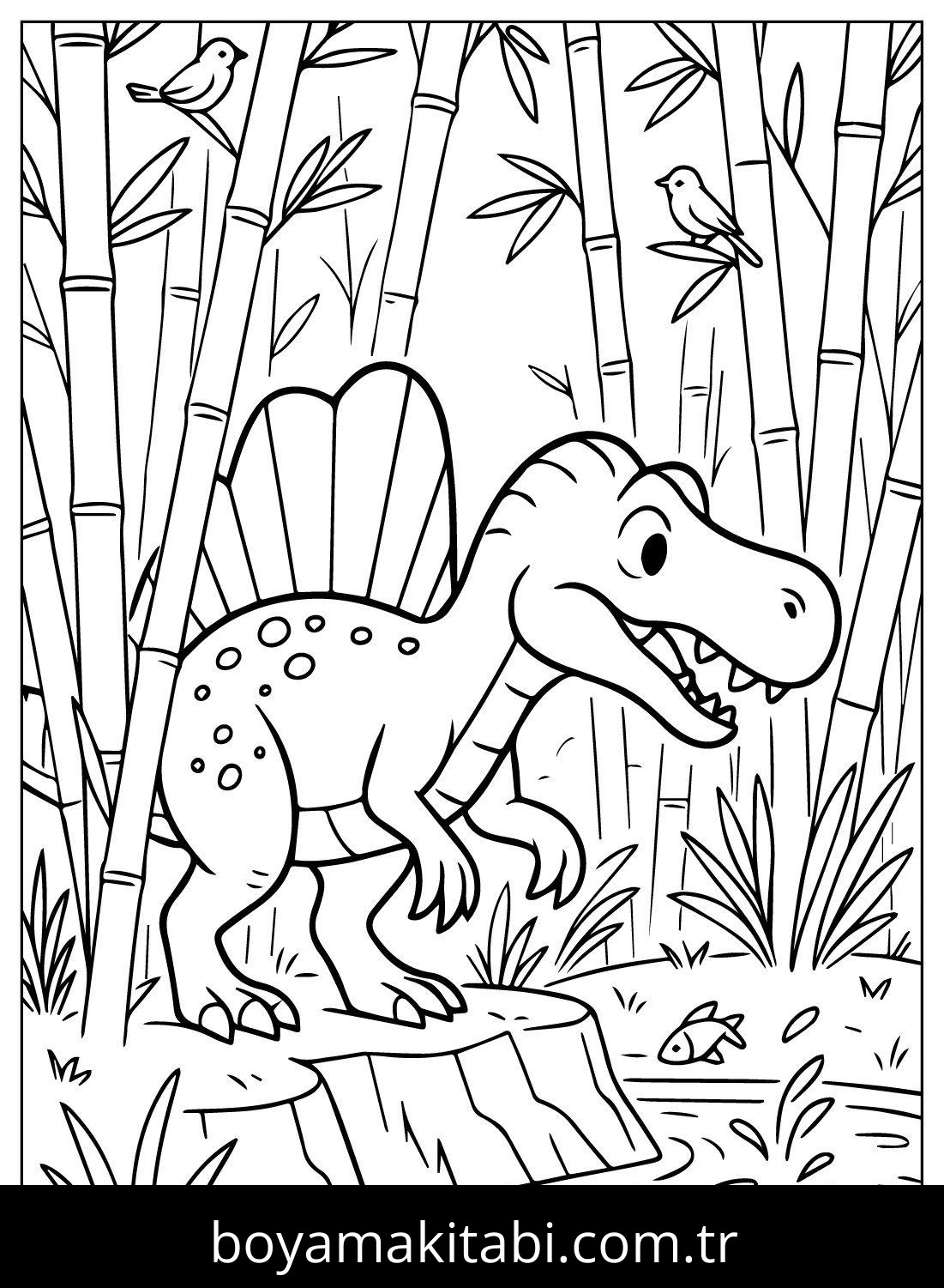 Spinosaurus Dinazor boyama sayfası – kolay boyama, eğitici aktivite