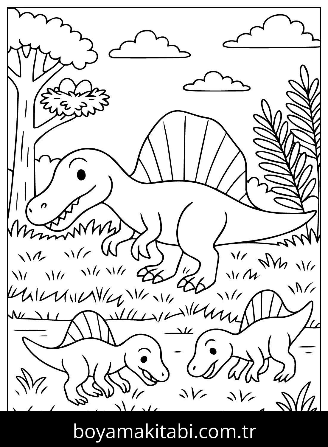 Spinosaurus Dinazor boyama sayfası – eğlenceli etkinlik, el becerilerini geliştirir