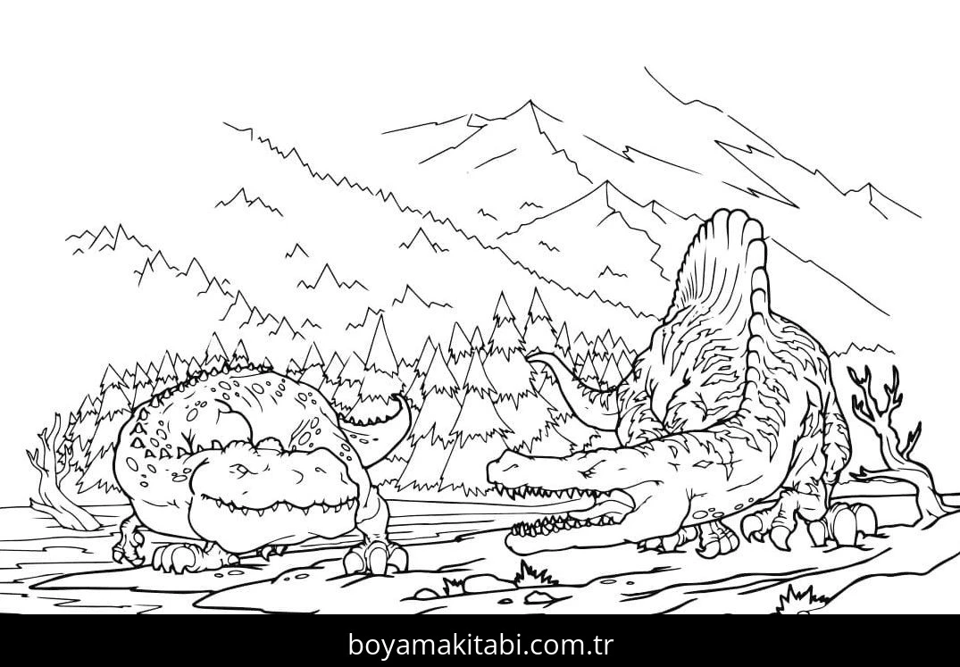 Spinosaurus Dinazor boyama sayfası – çizgi film temalı, basit çizim