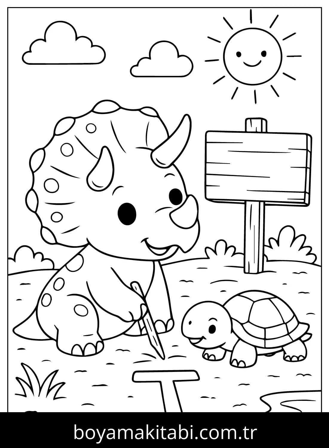 Triceratops Dinazor boyama sayfası – basit çizim, kolay boyama