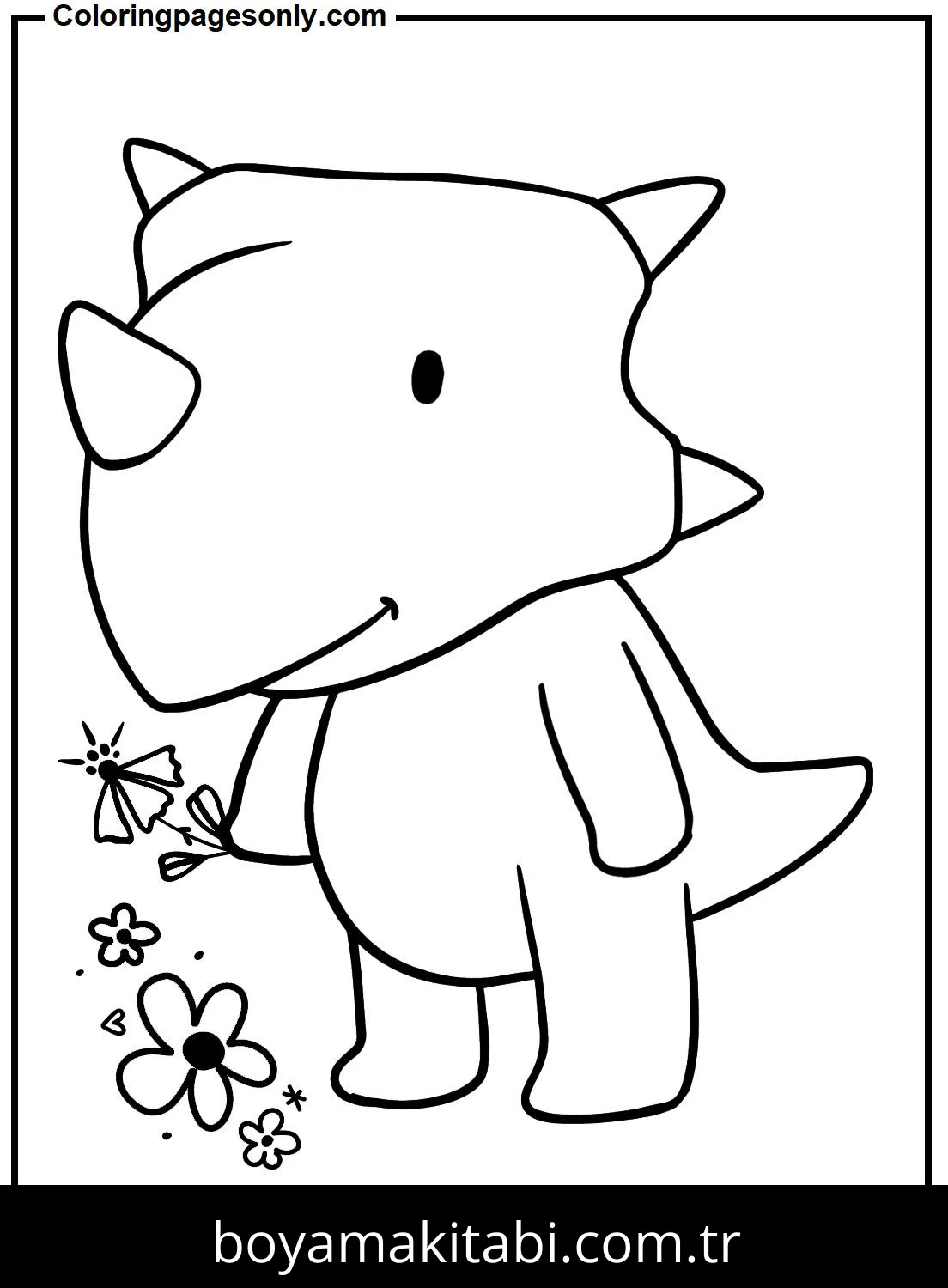 Triceratops Dinazor boyama sayfası – eğlenceli etkinlik, el becerilerini geliştirir