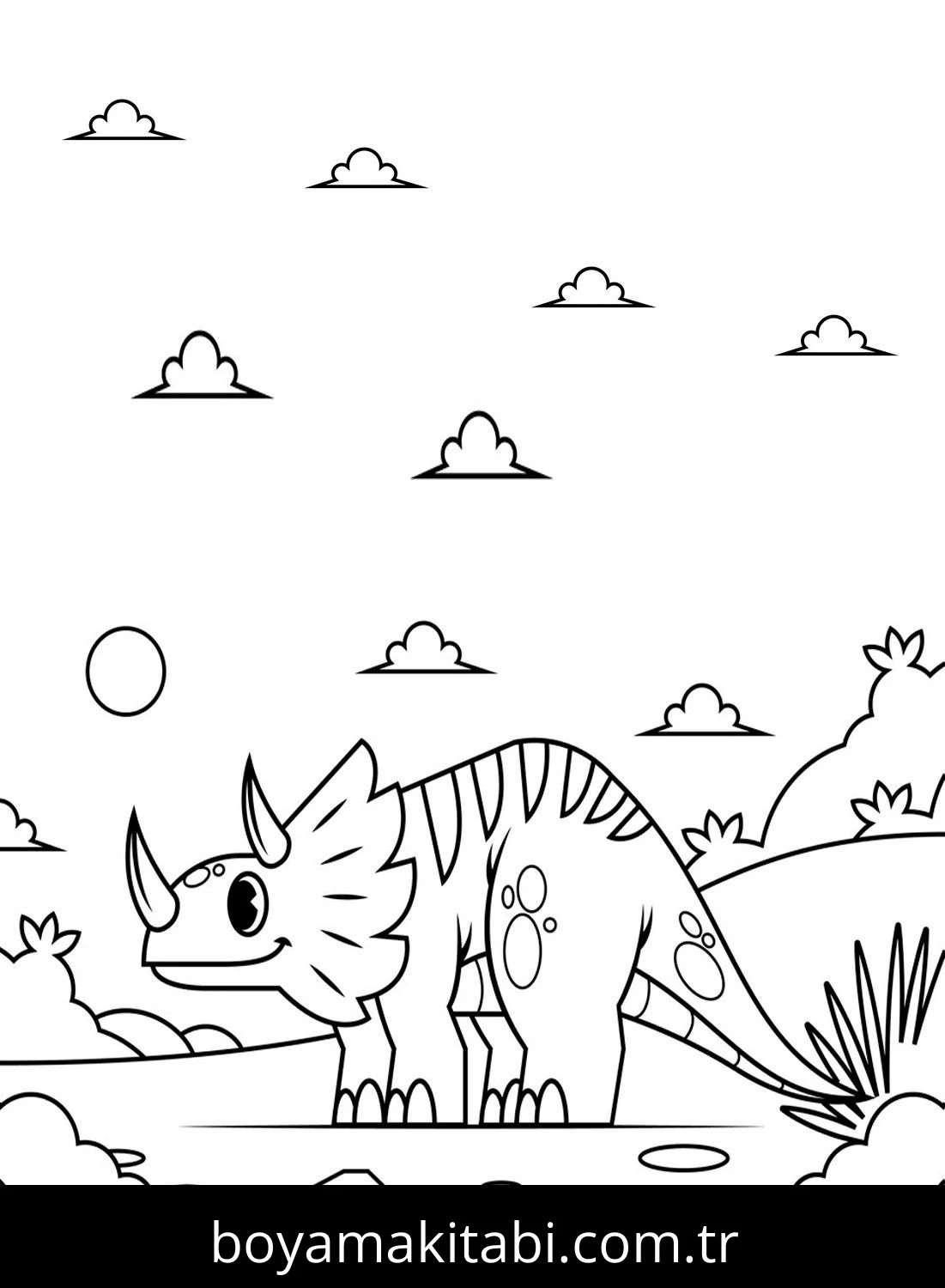 Triceratops Dinazor boyama sayfası – yaratıcılığı geliştirir, keyifli zaman