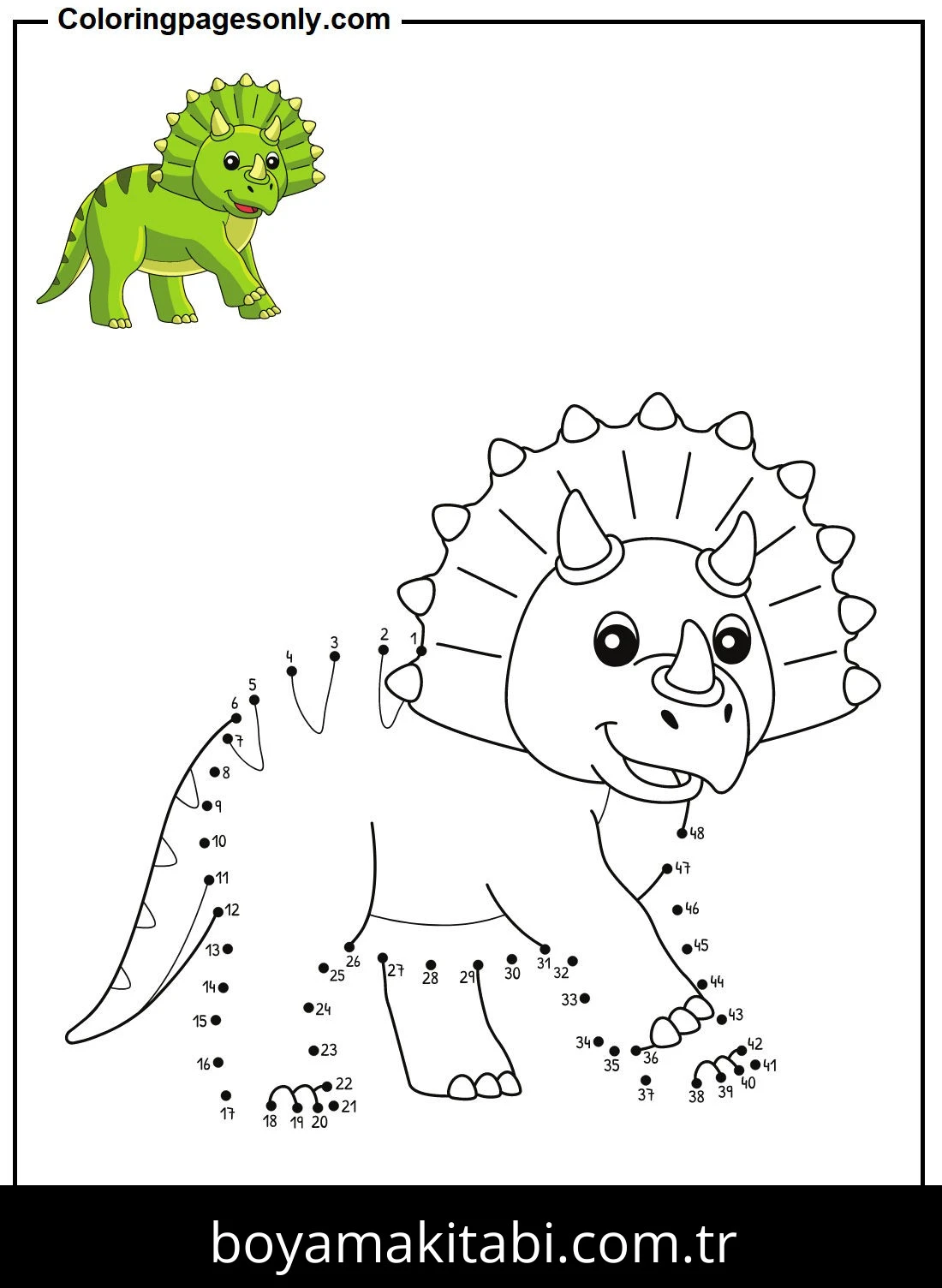 Triceratops Dinazor boyama sayfası – boyama etkinliği, çocuk aktivitesi