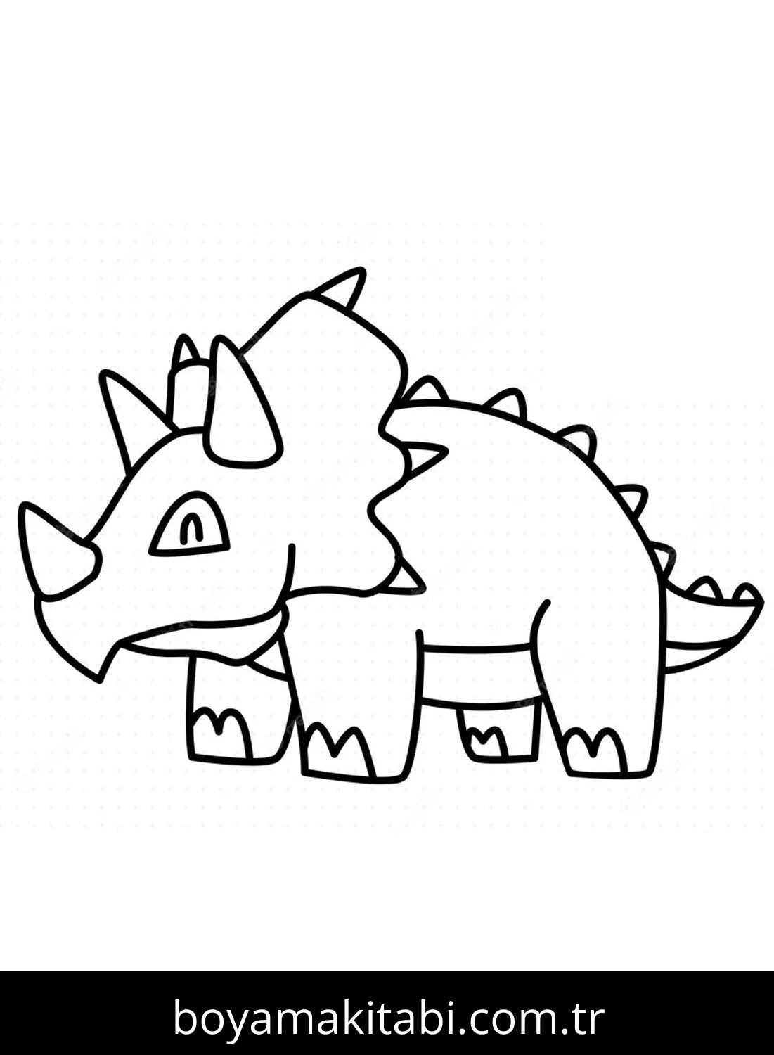 Triceratops Dinazor boyama sayfası – sevimli karakter, sanatsal çalışma