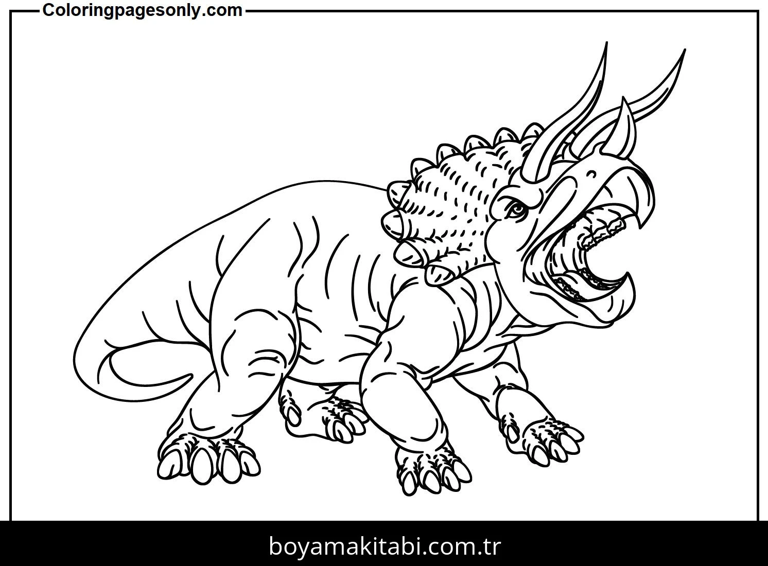 Triceratops Dinazor boyama sayfası – çizgi film temalı, basit çizim
