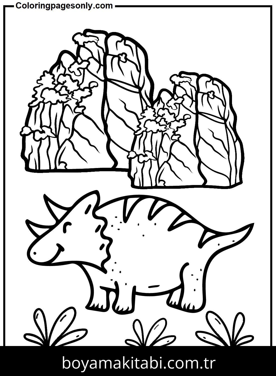 Triceratops Dinazor boyama sayfası – el becerilerini geliştirir, boyama çalışması