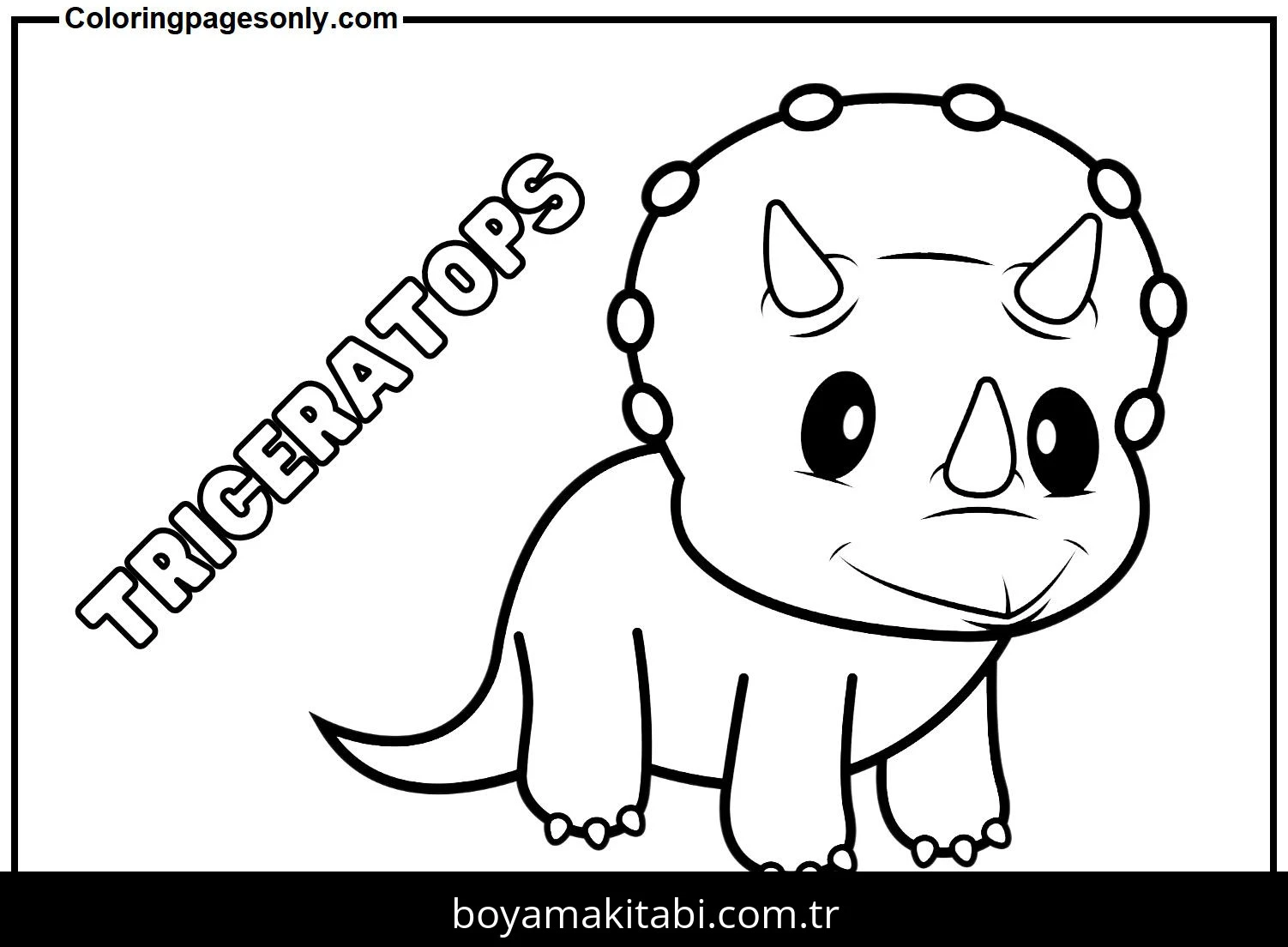 Triceratops Dinazor boyama sayfası – keyifli zaman, renkli çizimler