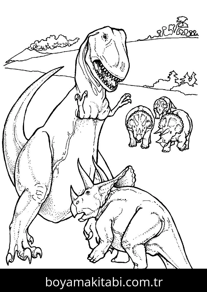 Triceratops Dinazor boyama sayfası – kolay boyama, eğitici aktivite