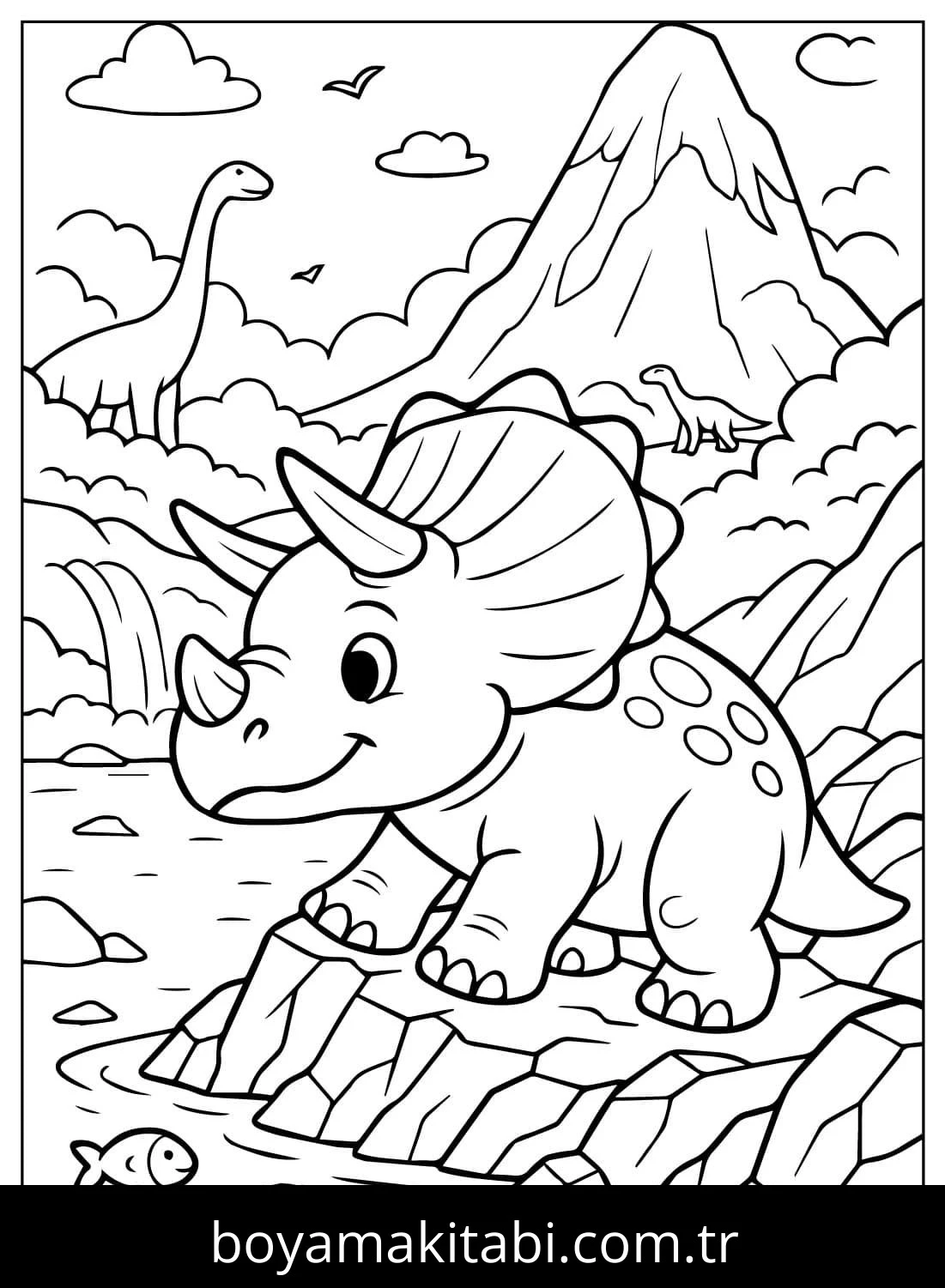 Triceratops Dinazor boyama sayfası – eğlenceli etkinlik, el becerilerini geliştirir